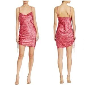 CINQ a SEPT Astrid Floral Dress Ditsy Satin Ruched Asymmetric Mini Pink 0